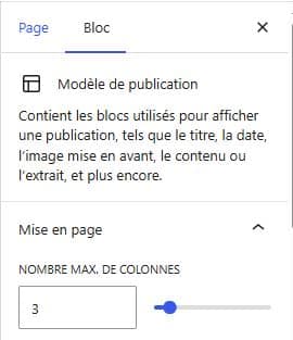 Réglages modèle de publication