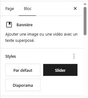 Selection style slider diaporama